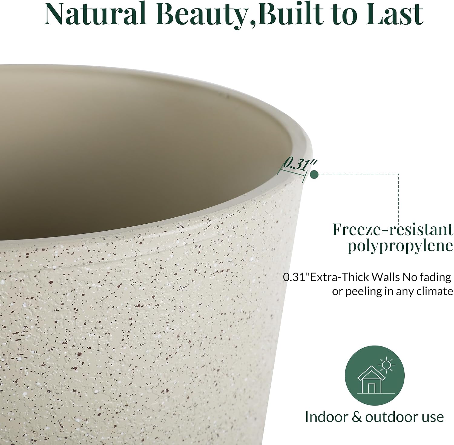 KOL Planters Flower Pots, Plastic Urn Planters for Indoor Outdoor Plants, Beige Pedestal Planter Pots 2 Pack, 15 Inch