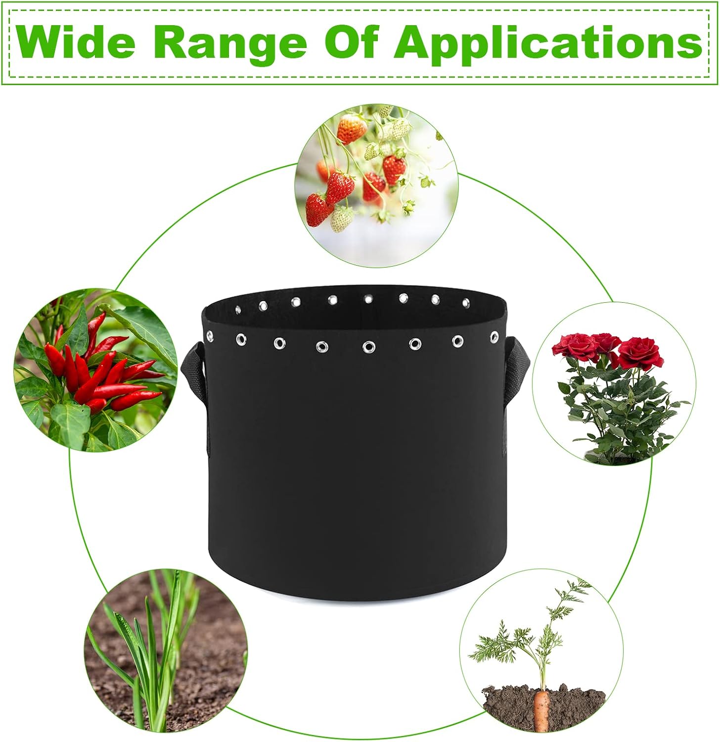 5 Gallon Plant Grow Bags with Holes 5-Packs. | Thichkened Non-Woven Aeration Fabric Pots with Handles - Reinforced