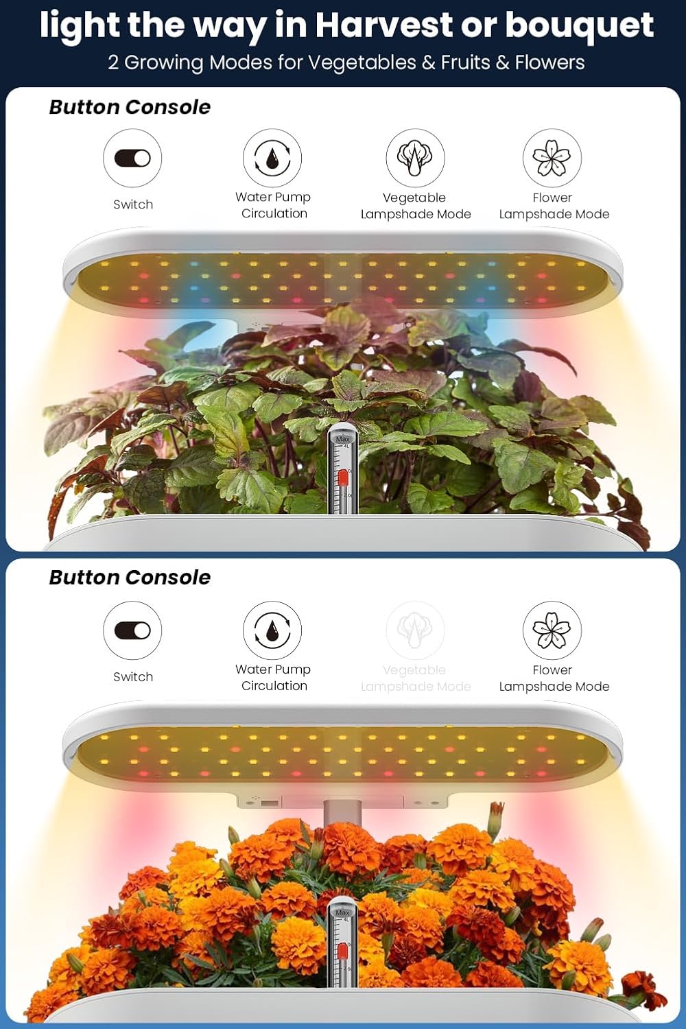 inBloom 12 Pods Hydroponics Growing System Indoor Garden with LED Grow Light and Pod Kit, Plants Germination Kit with