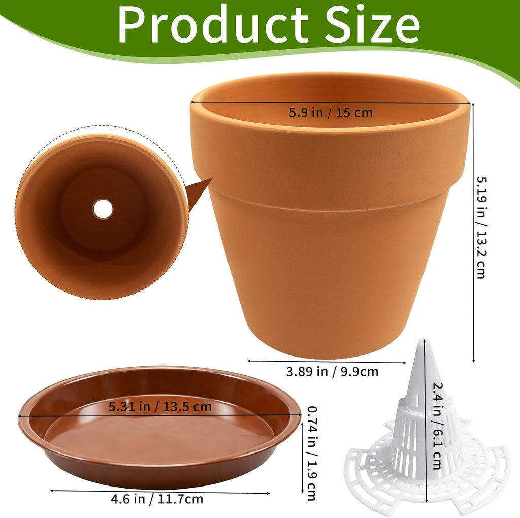 6 Pack 6 Inch Terracotta & Clay Pots with Saucer for Plants, Breathable Clay Planters Flowerpot Terra Cotta Flowerpot