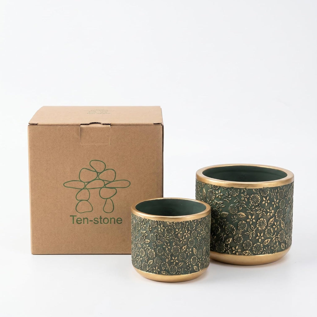 6 +4.4 Inch Cement Planter Decorative Pots with Drainage Hole for All House Plants, Succulents, Flowers, and Cactus