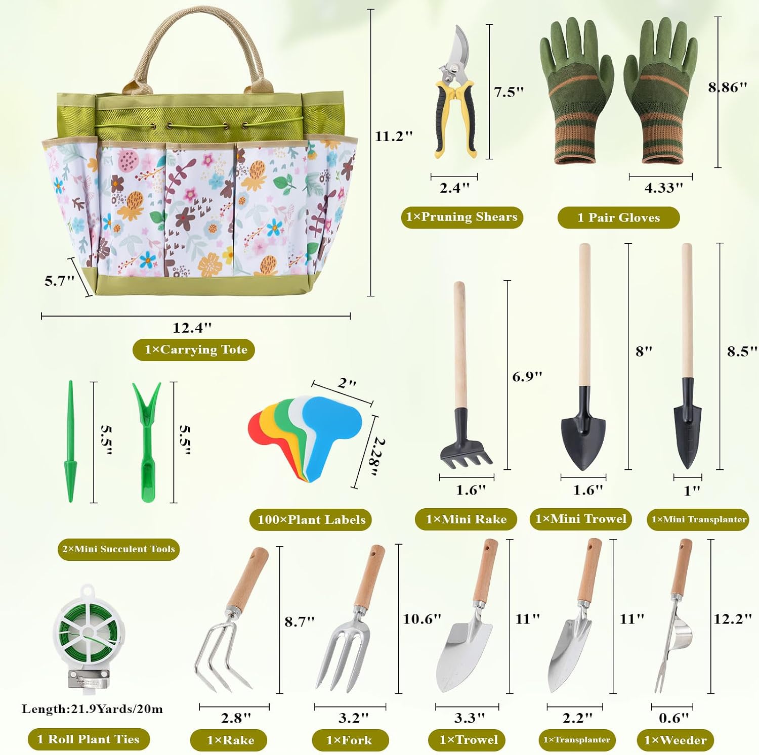 15-Piece Garden Tool Set for Women, Heavy Duty Gardening Kit with Floral Garden Bag, Steel Garden Hand Tools, Plant