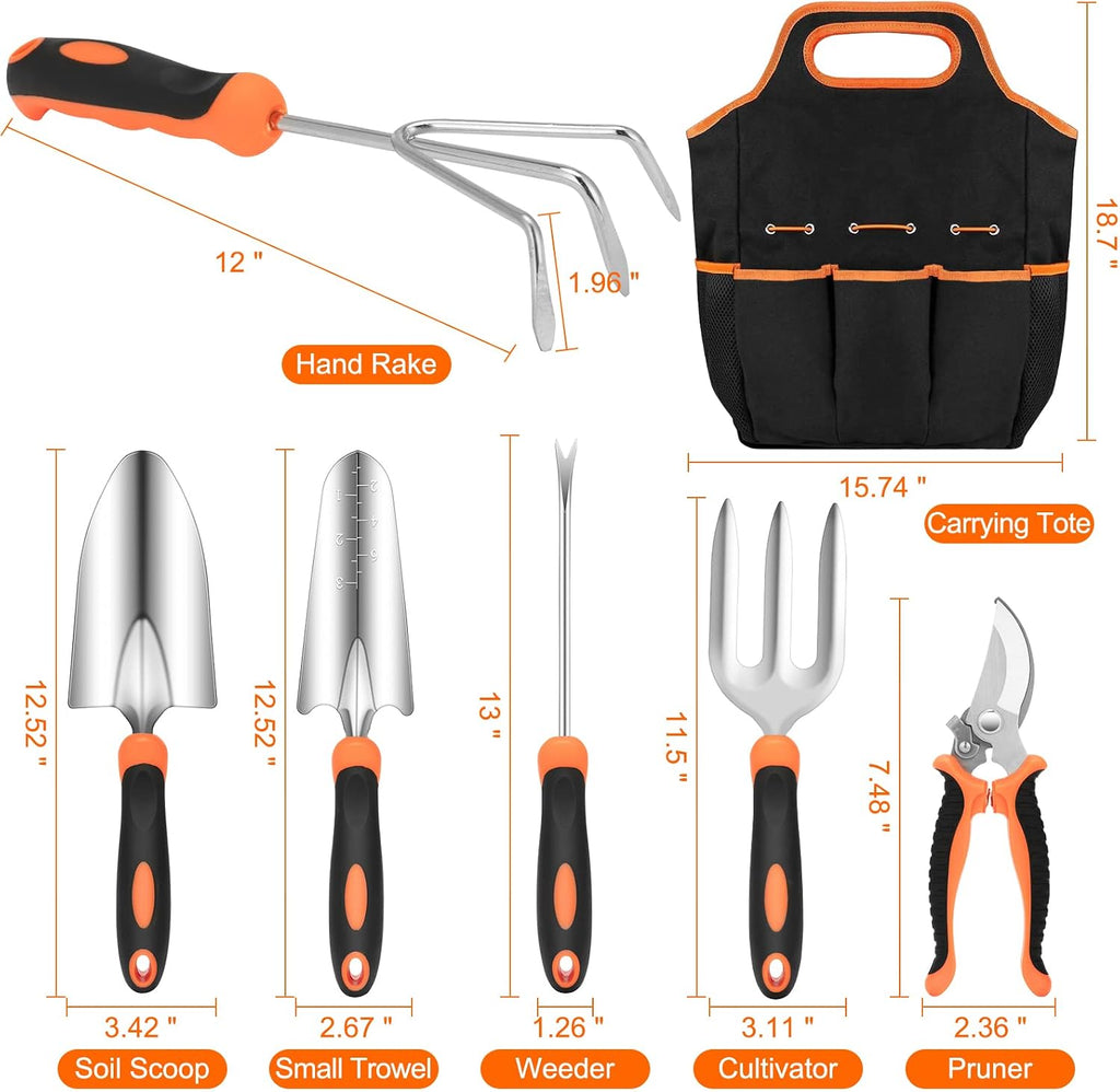 Gardening Tool Set, CHRYZTAL Stainless Steel Heavy Duty Gardening Tool Set, with Non-Slip Rubber Grip, Storage Tote