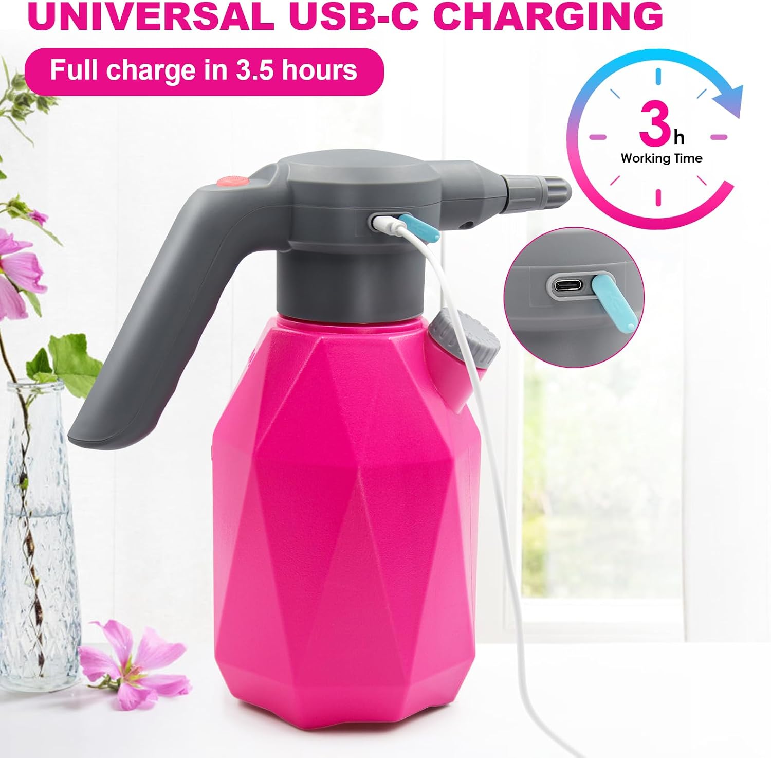 SideKing 0.5 Gallon Electric Spray Bottle Plant Mister for Indoor/Outdoor Plants, 2L Automatic Watering Can