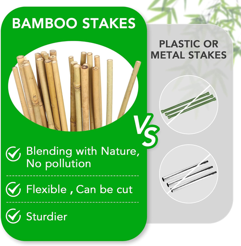 SWANGSA 40 Pack Bamboo Stakes for Plant 5 Feet(57.5inch), Bamboo Sticks Plant Support Garden Stakes Poles with 200pcs