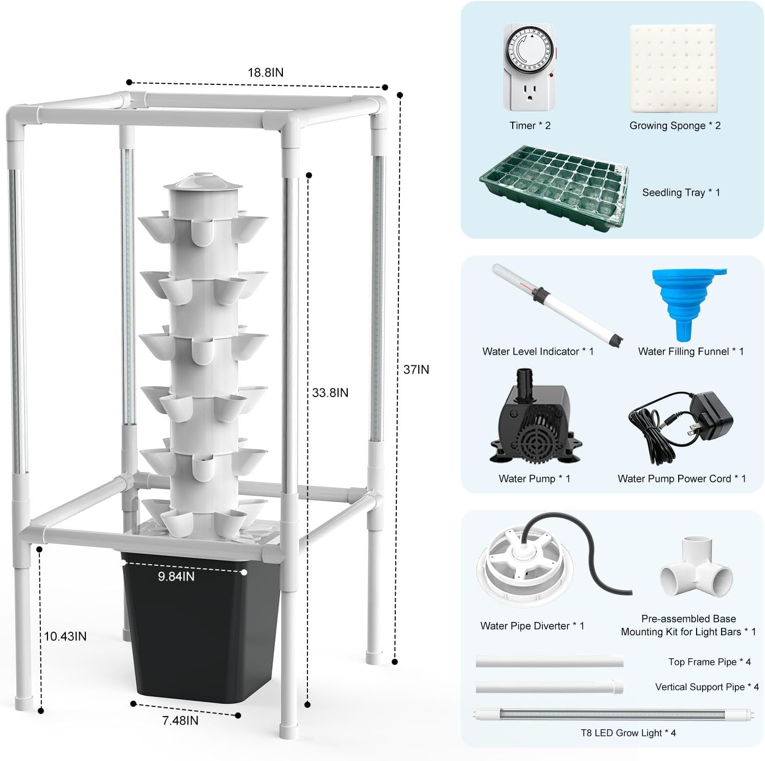 JESLED 6 Tiers Hydroponics Growing System Kits with 4 LED Grow Lights | Dual Auto Timers Indoor Vertical Hydroponic