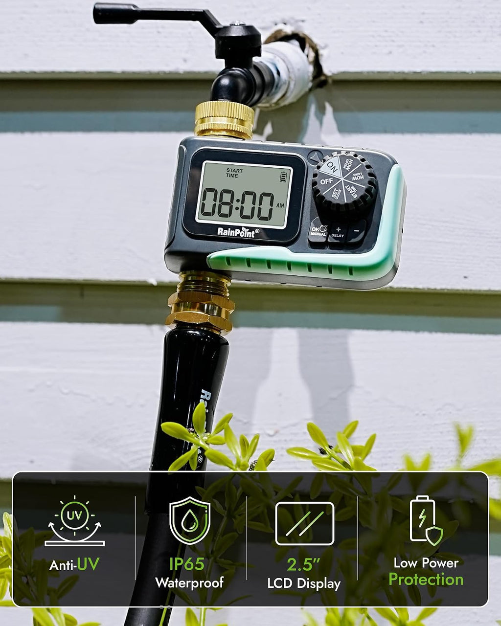 RAINPOINT Sprinkler Timer, 100% Metal Pipe Water Timer for Garden Hose, Programmable Hose Controller for Watering