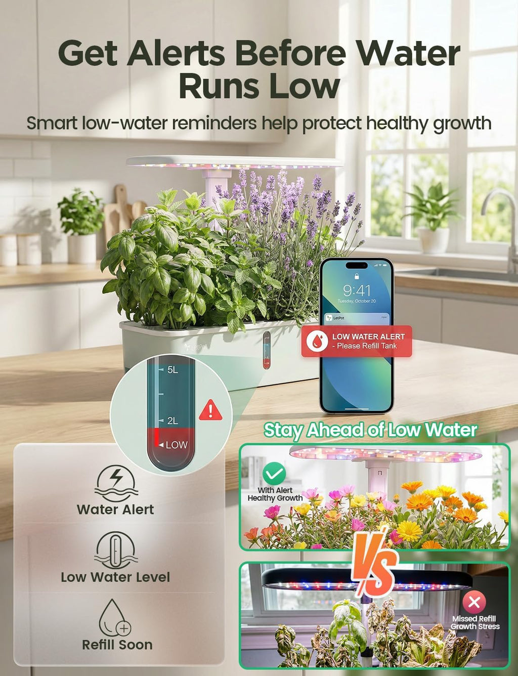 LetPot LPH-Air Hydroponics Growing System Kits, APP & WiFi Controlled Smart Indoor Garden with Adjustable 24W Grow