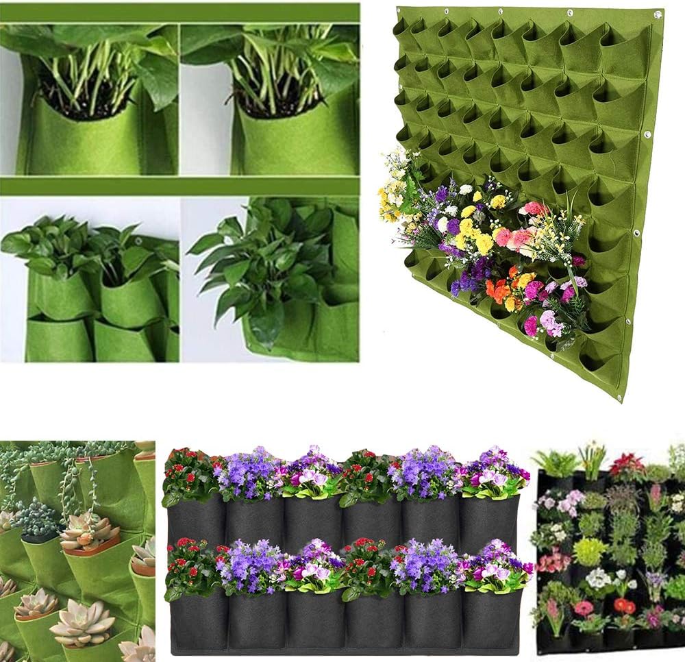Hanging Planting Grow Bags, 64 Pockets Hanging Vertical Wall Planter Wall Mounted Grow Bag Outdoor Indoor Gardening