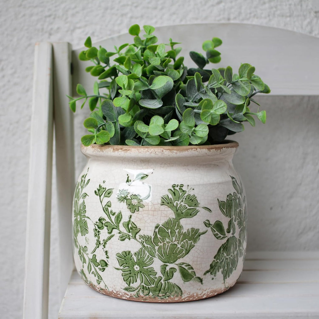 Tuscan Ceramic Indoor Plant Pot, Rustic Farmhouse Vase for Home Decor | 6.29'' Decoration Planter for Snake Plant