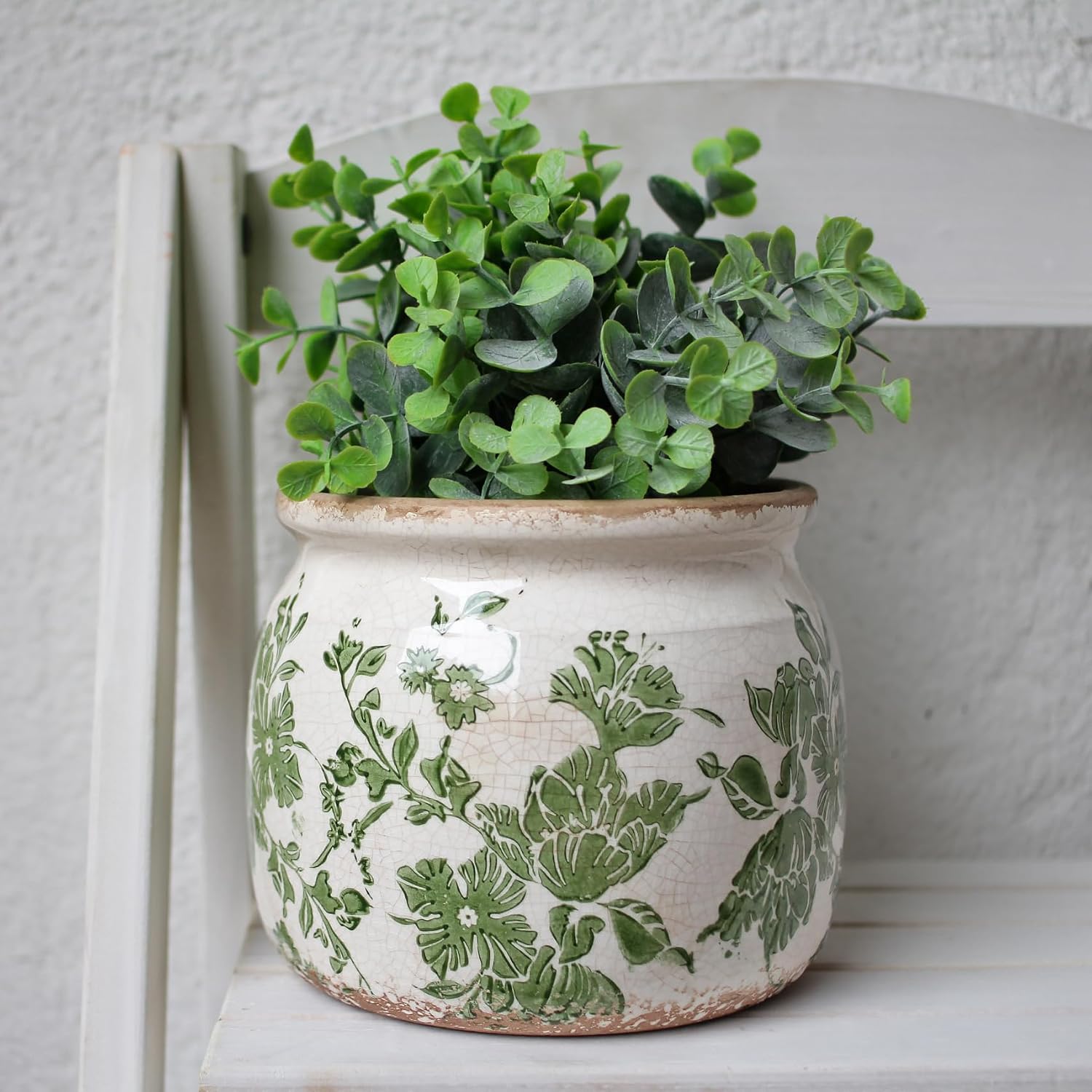 Tuscan Ceramic Indoor Plant Pot, Rustic Farmhouse Vase for Home Decor | 6.29'' Decoration Planter for Snake Plant
