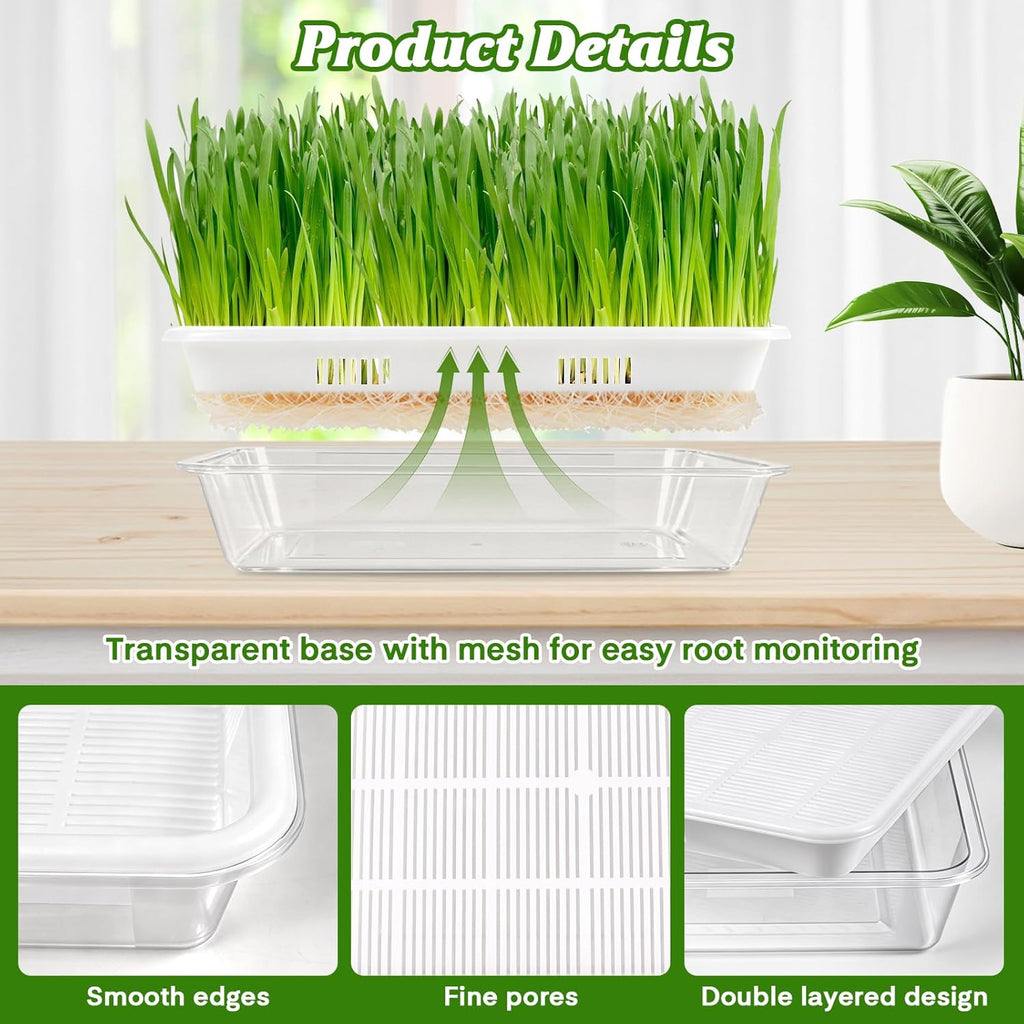 3 Pack Microgreens Growing Trays with Drain Holes, Acrylic Germination Trays with Silicone Mats and Spray Bottle, BPA