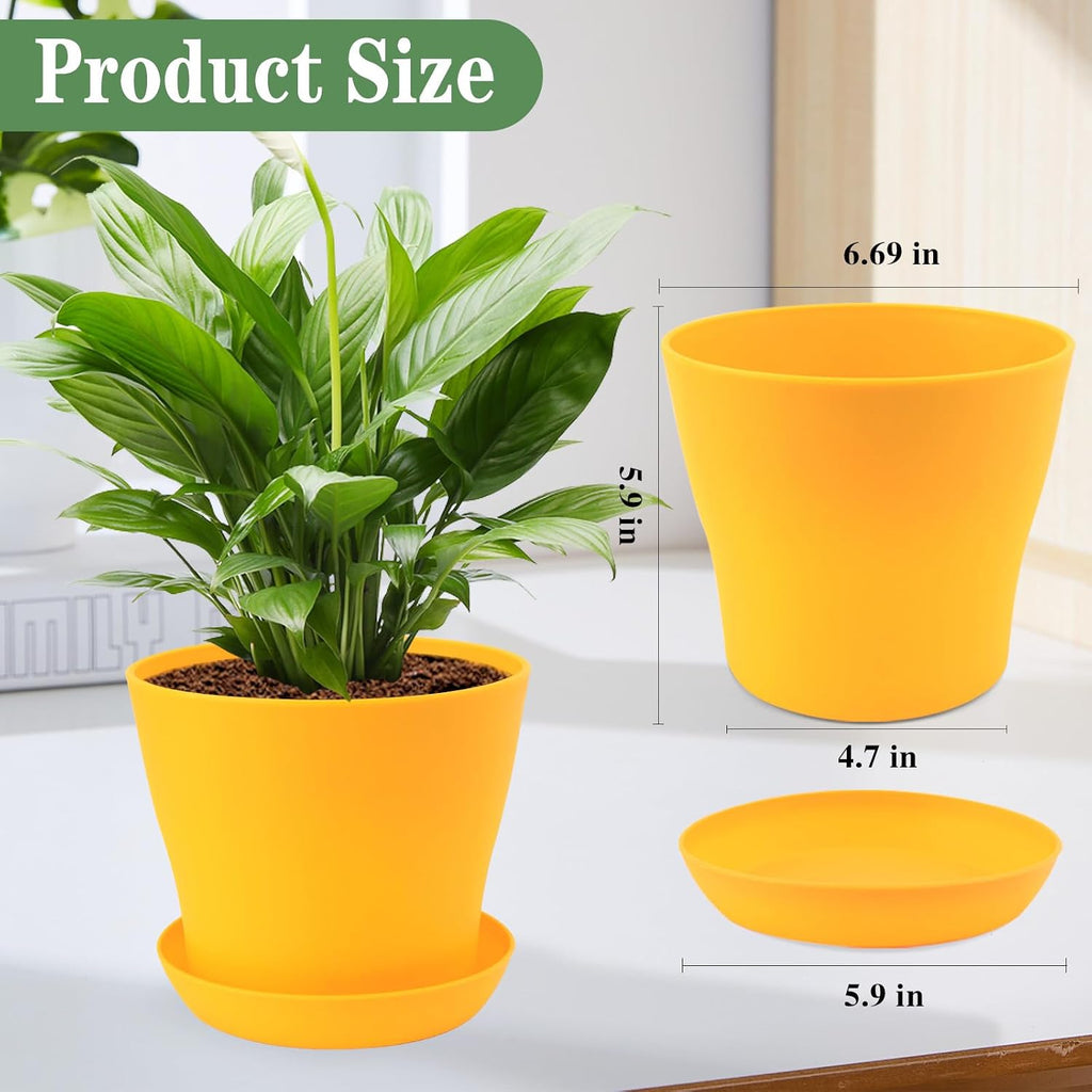 6.7 Inch Plant Pots Indoor Outdoor, 8 Pack Colorful Plant Flower Pots with Drainage Holes and Saucers Plastic Planters