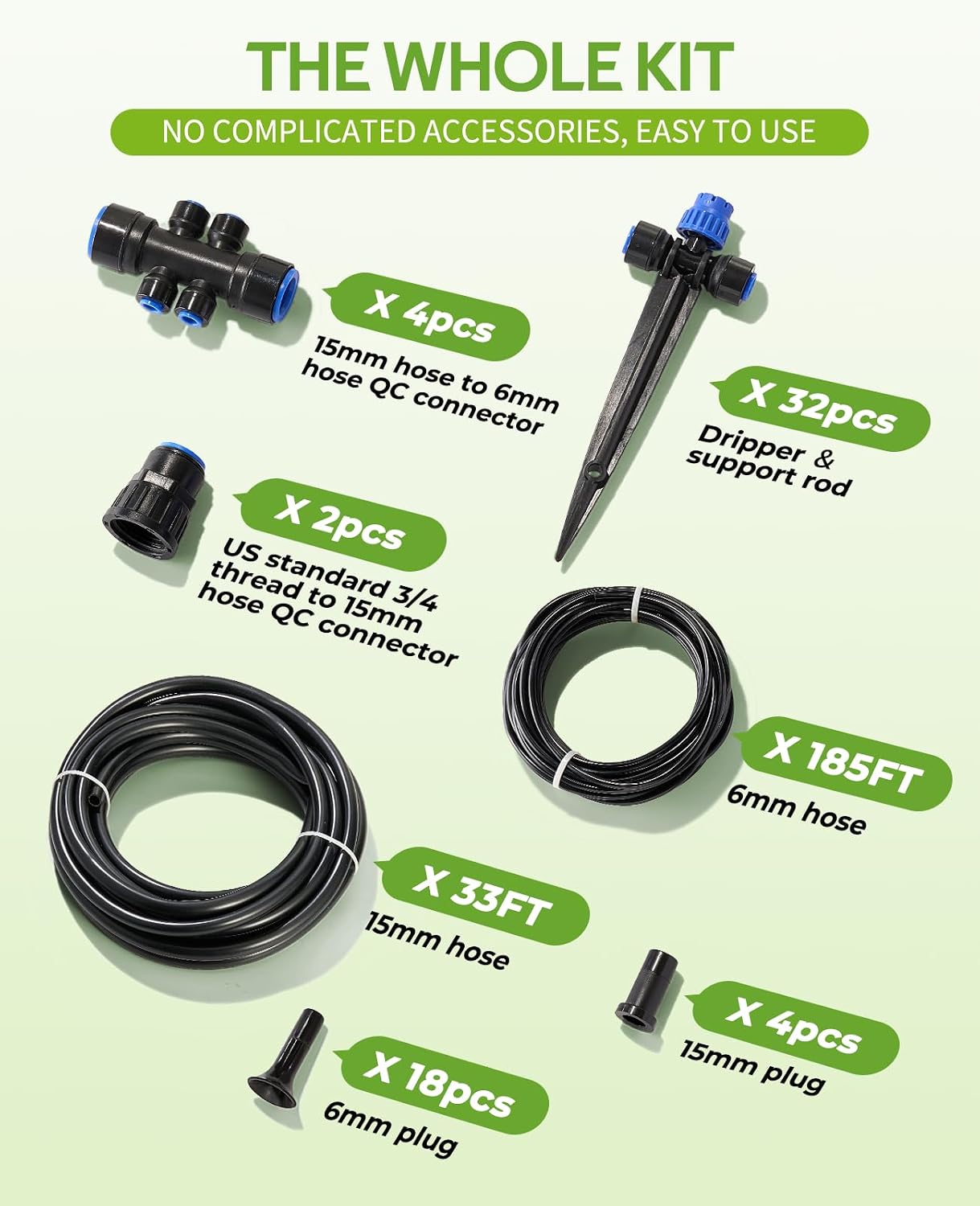 HIRALIY 220FT Garden Drip Irrigation Kit for Large Gardens | Quick-connect watering system with 33FT 15mm hose, 32