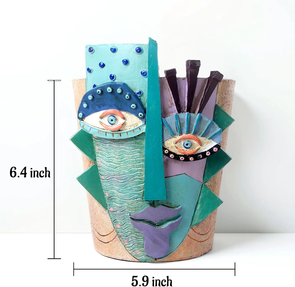 Mrlikale Abstract Face Planter Pots, Unique Head Planter with Drainage Hole | 6.4 Inch Hand-Painted Mask Flower Pot for