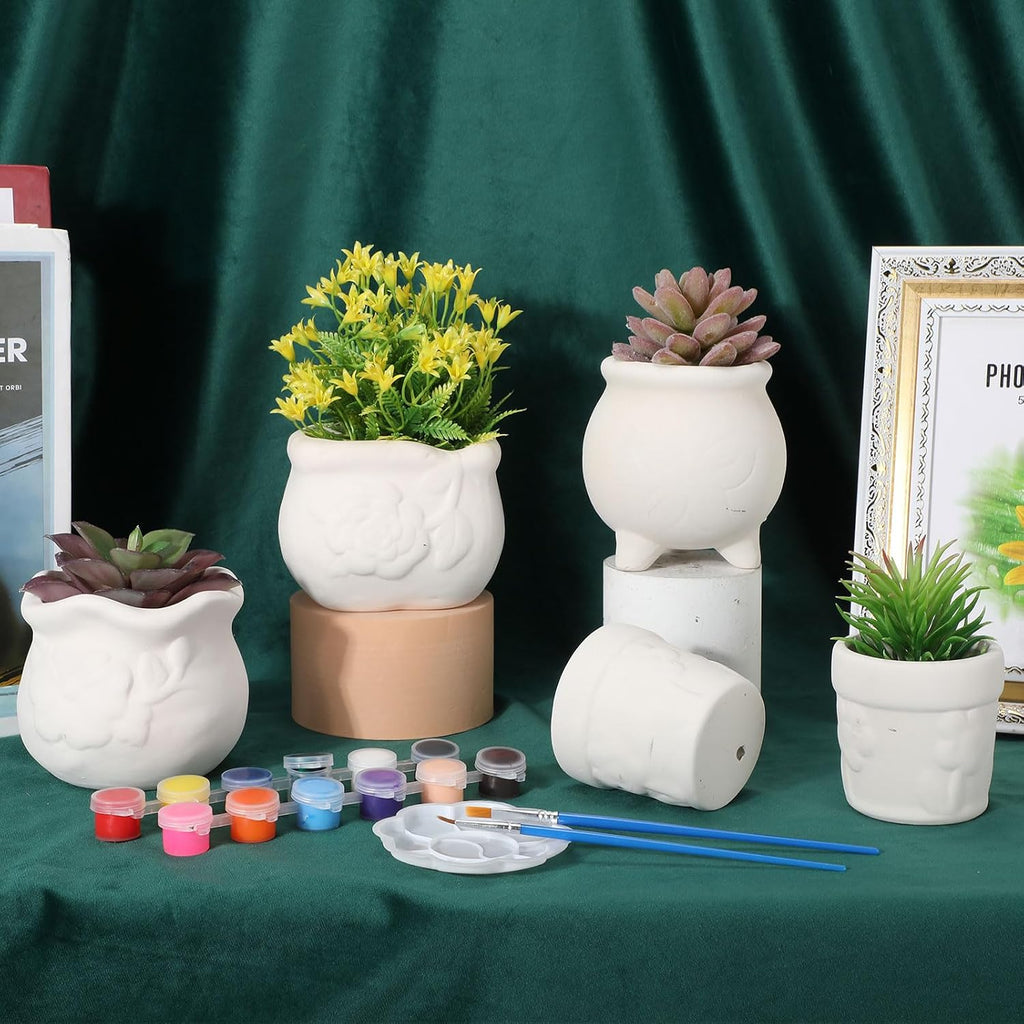 Hushee 12 Pcs Ceramic Succulent Planters White Ceramic Pots Paintable Succulent Plant Planters Containers Small DIY
