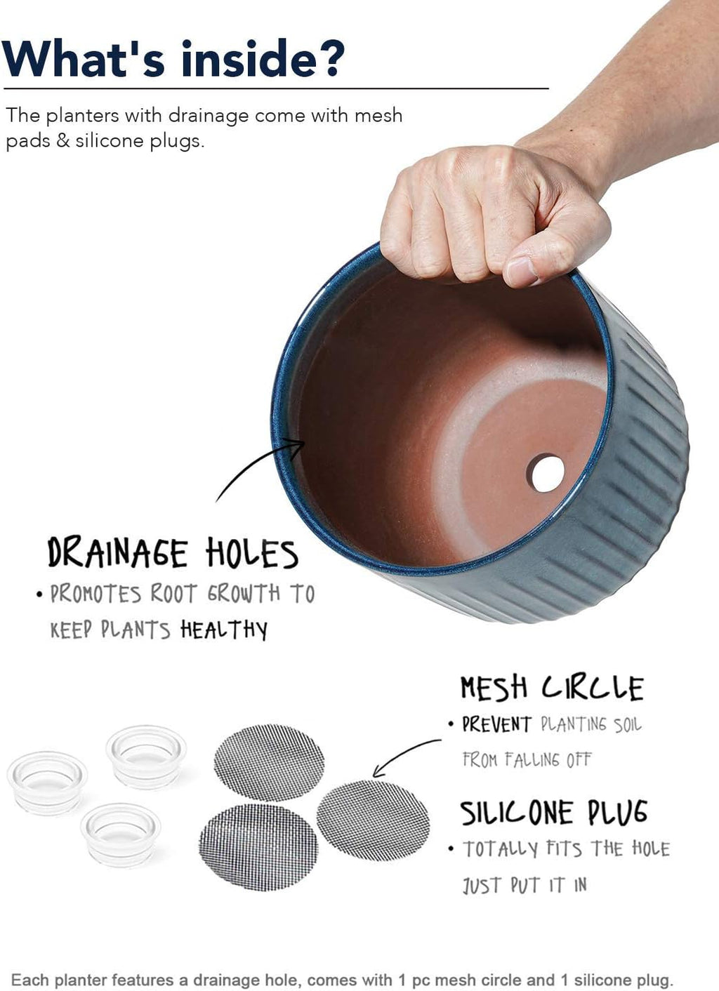 LE TAUCI Ceramic Plant Pots, 8.3/7/6 Inch Indoor Planters with Drainage Holes & Mesh, Modern Glossy Glaze Cylinder
