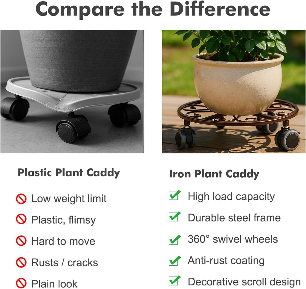 5 Pack Plant Caddy with Wheels Heavy Duty 16 Inch Large Metal Plant Stand with Wheels Plant dolly Rolling Plant Stand