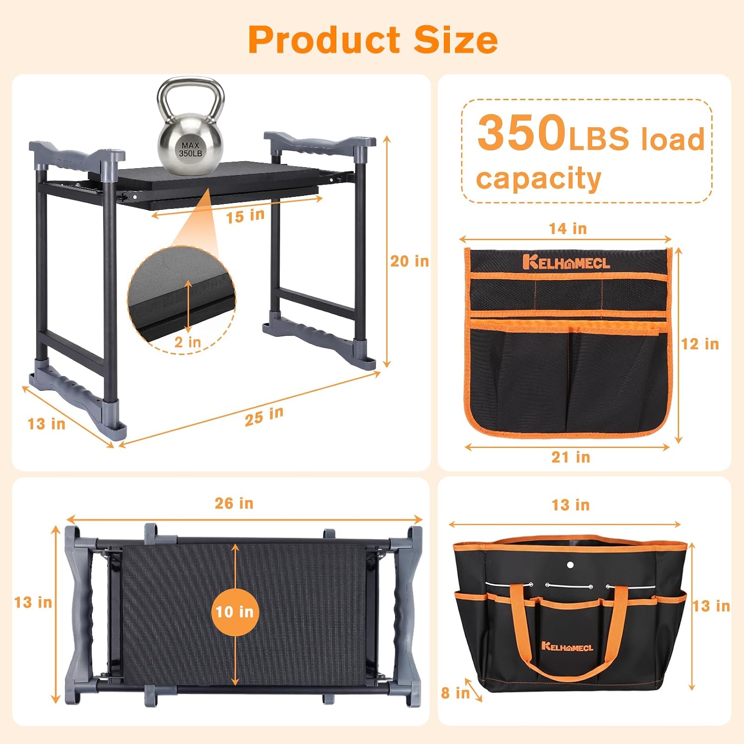 Garden Kneeler and Seat, Extra Wide Thick EVA Pad, Heavy Duty Foldable Garden Bench Holds 350lbs, Ergonomic Kneeling