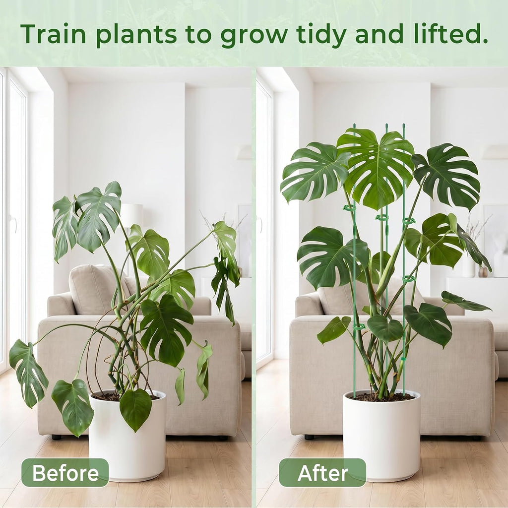 30 Pcs Plant Support Stakes Height Adjustable (17.7, Inches) | Garden Single Stem Plant Stake with 60 Pcs Plant Clips