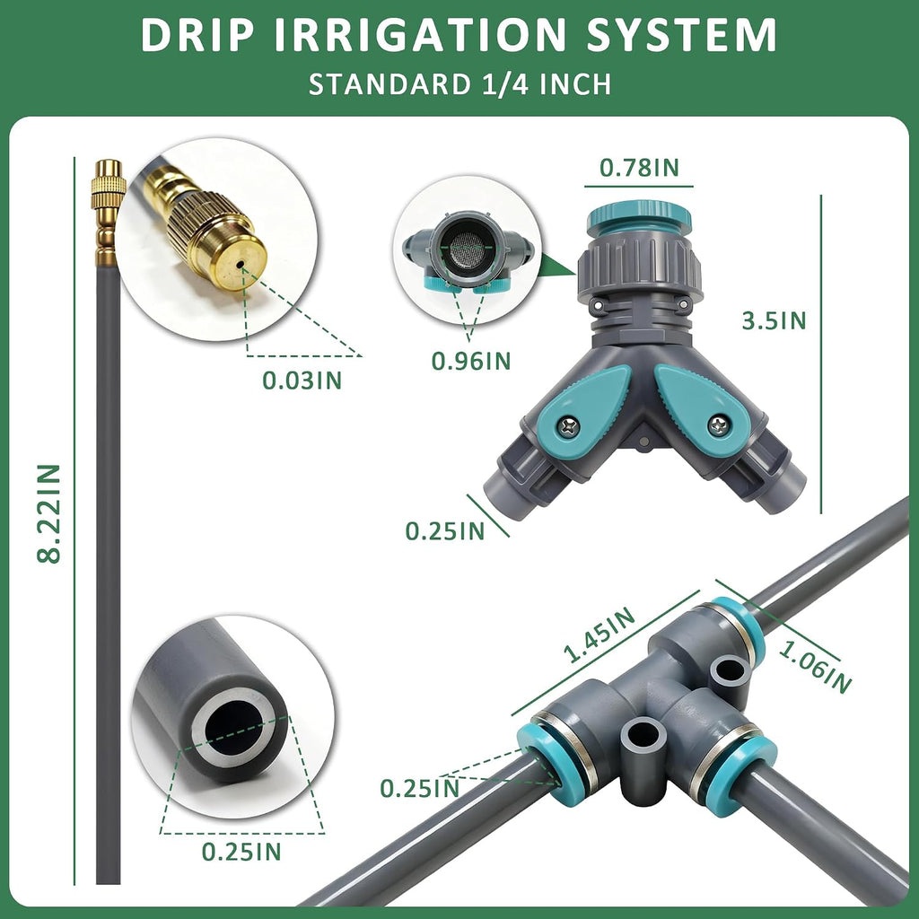 Drip Irrigation System 100FT 1/4", 360°Adjustable Garden Watering System with 16pcs Copper Nozzles, Drip Irrigation Kit