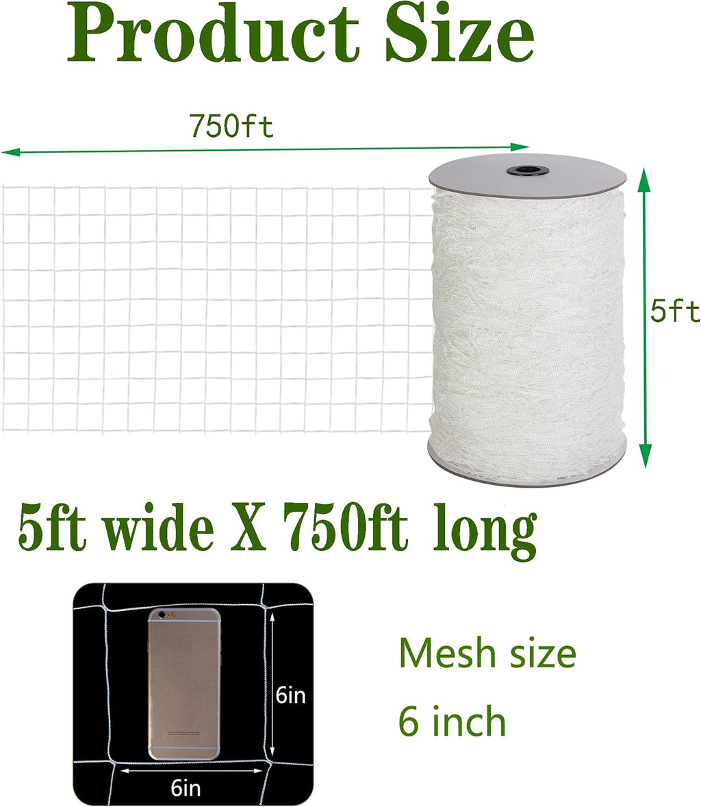 Toolazy Trellis Netting 5 x 750 ft - Heavy Duty Nylon Garden Netting with 6 Inch Mesh, Soft Plant Support Net for