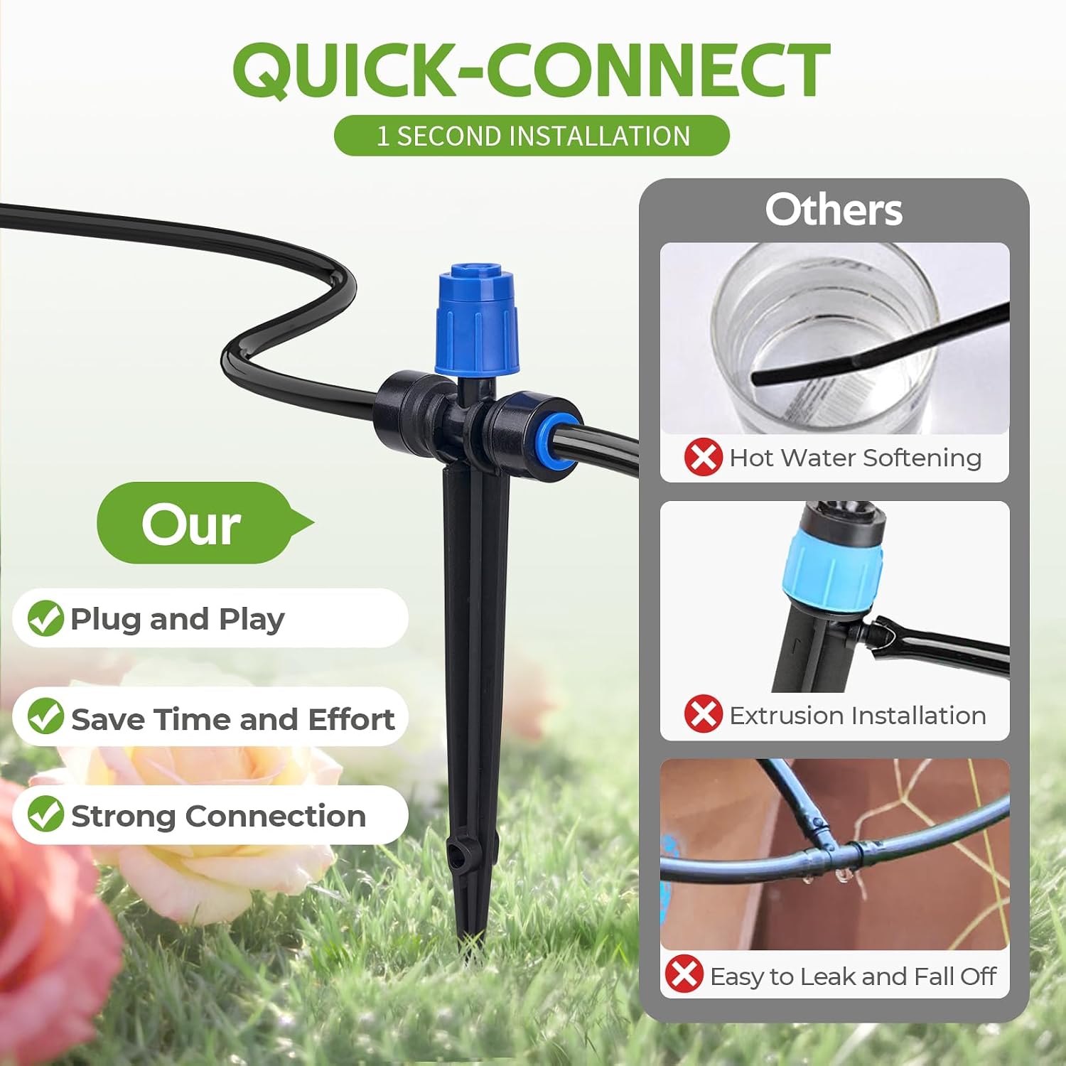 HIRALIY 140FT Quick-Connect Drip Irrigation Kit for Large Gardens | Garden watering system with 120FT tubing, 20FT main