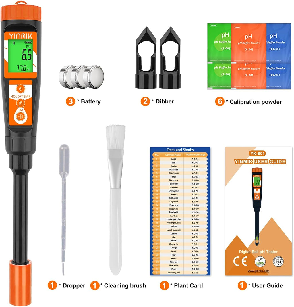 Digital pH Meter for Soil, YINMIK Soil pH Tester for Potted Plants | Professional pH Reader for Soil and Water,Soil pH