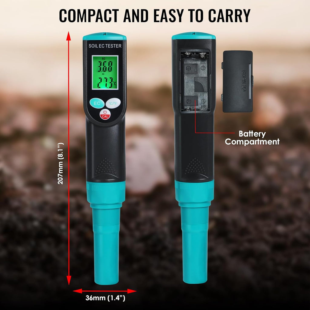 Soil EC & Temperature Meter, 2-in-1 Waterproof Digital Soil Tester with ATC, High Accuracy EC Sensor for Soil