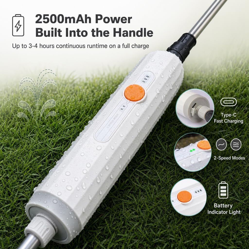 2 Gallon Battery Powered Sprayer, Electric Pump for Weed Killing & Fertilizing, 5 Nozzles, 2500mAh Rechargeable Garden