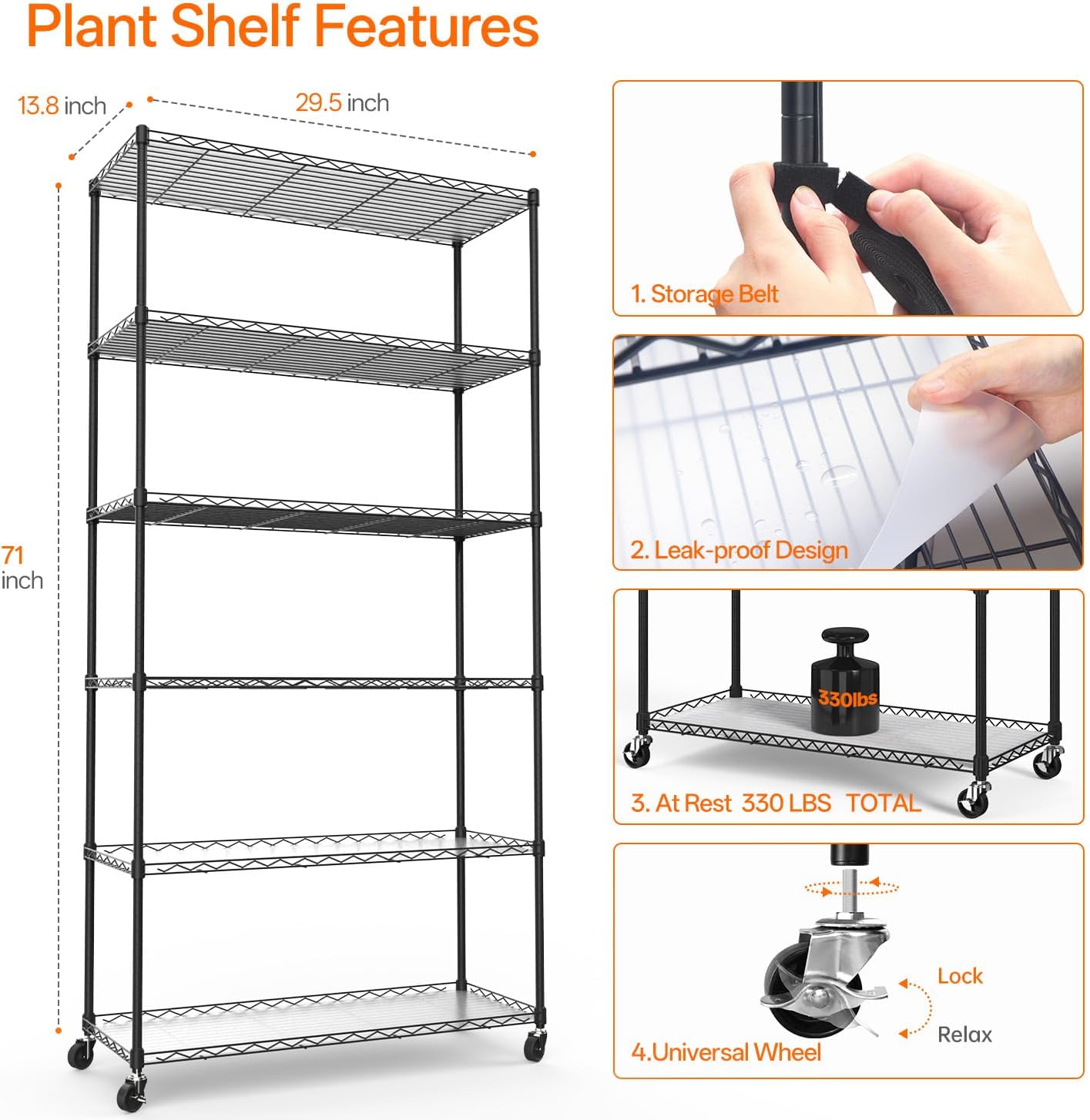 6-Tier Plant Shelf with Grow Light, 35.4x13.8x71in | Grow Light Shelf, Indoor Plant Stand, 5-Pack Full Spectrum Plant