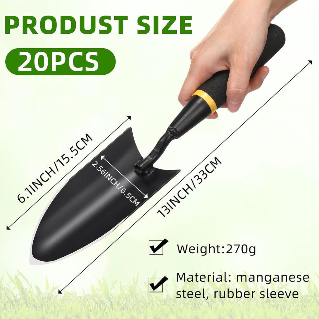 20 Pcs Garden Hand Trowel Heavy Duty Carbon Steel Garden Shovels Tools with Resin Rubberized Handle for Camping