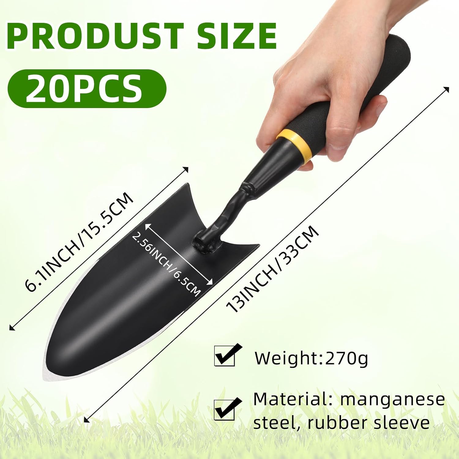 20 Pcs Garden Hand Trowel Heavy Duty Carbon Steel Garden Shovels Tools with Resin Rubberized Handle for Camping