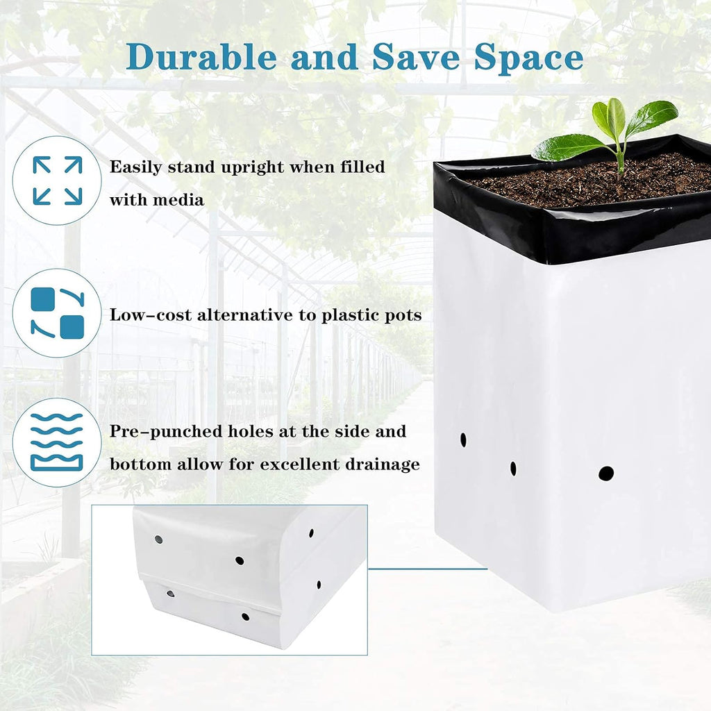 iPower 100-Pack 5 Gallon Grow Bags Black and White Panda Film Containers for Plants, Seedling and Rooting, Square Shape