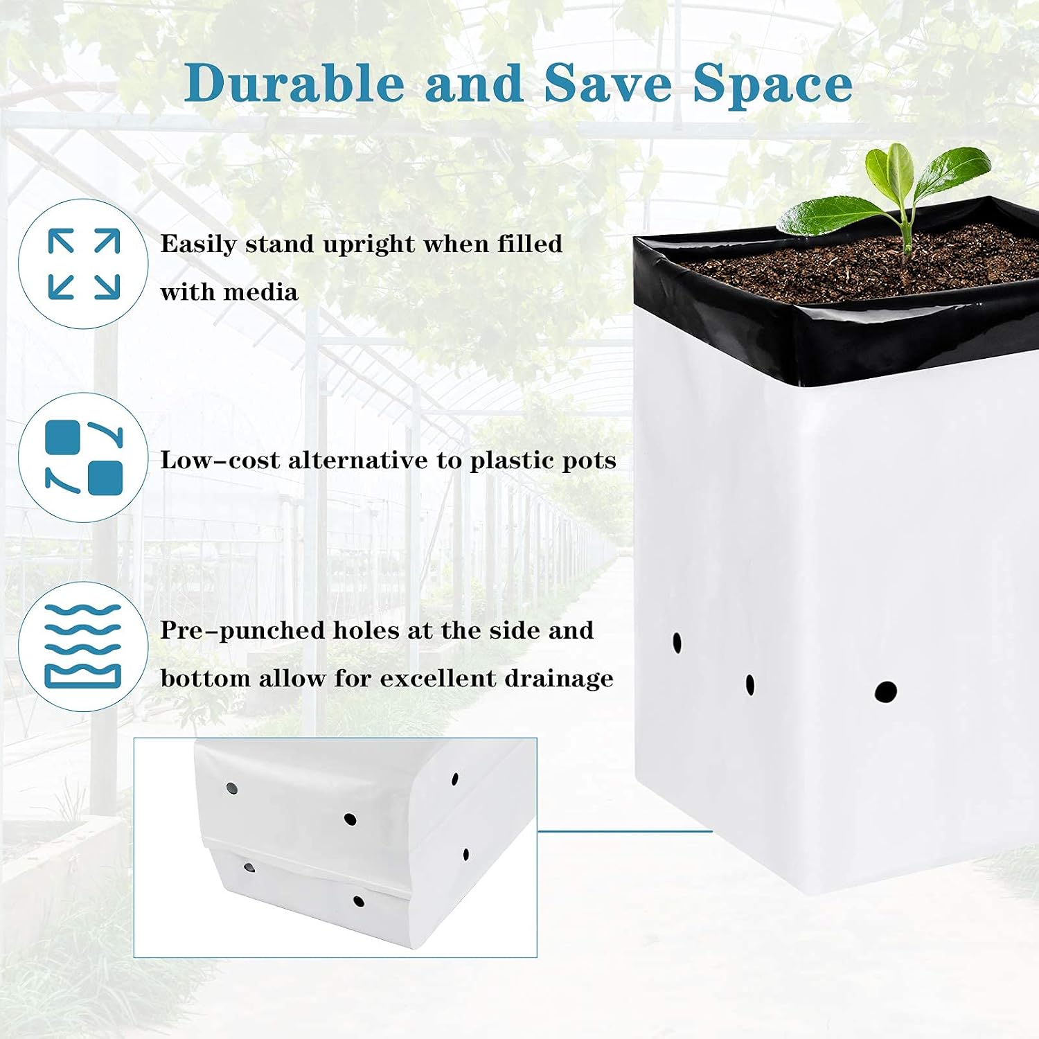 iPower 100-Pack 5 Gallon Grow Bags Black and White Panda Film Containers for Plants, Seedling and Rooting, Square Shape