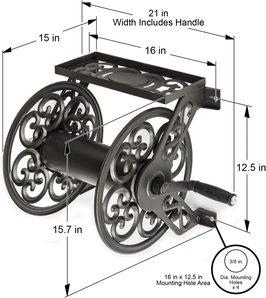 Liberty Garden 708 Steel Decorative Wall Mount Garden Hose Reel, Holds 125-Feet of 5/8-Inch Hose - Bronze