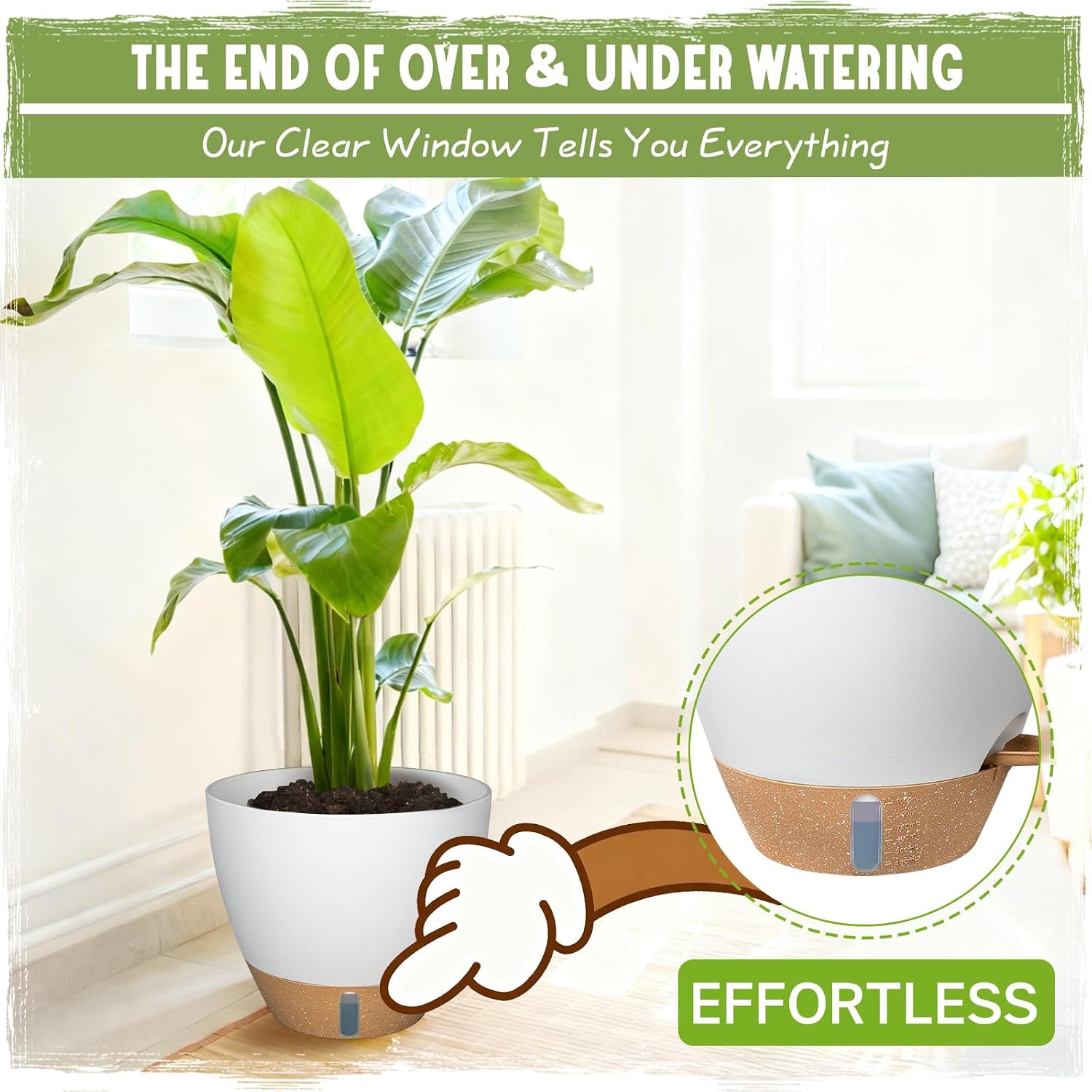 Self-Watering Pots for Indoor and Outdoor Plants 4 Pack, 6/8/10/12 Inch Planters with Water Level Indicator & Deep