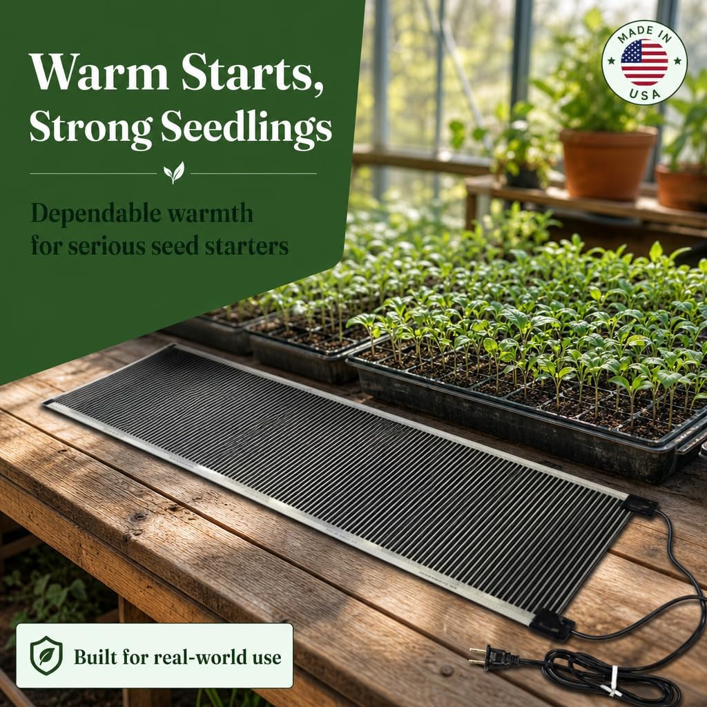 Seedling Heat Mat 11 in x 24 in, Even Heating, Water-Resistant Pad | Made in USA, Seed Starting, Helps Warms 10-20°F
