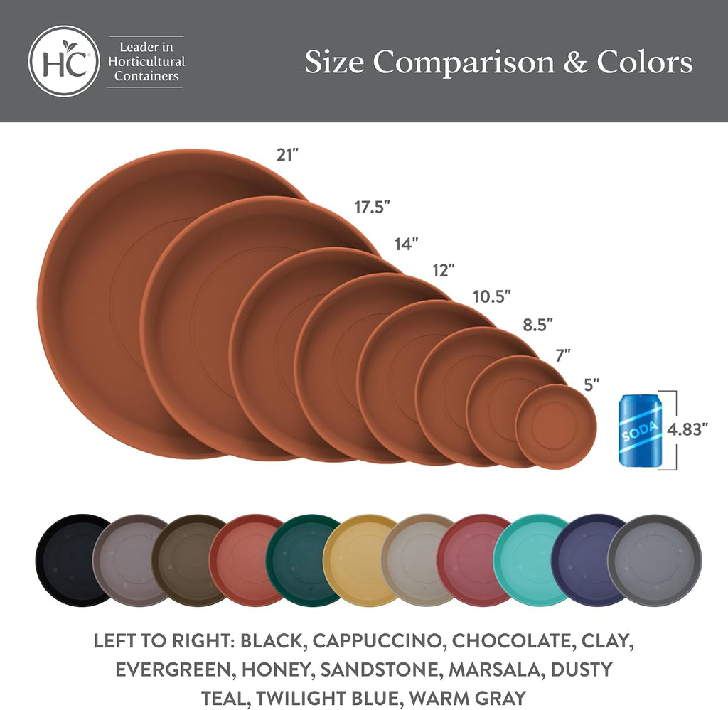 The HC Companies Round Prima Flower Pot Saucers - Plastic Plant Saucer for Outdoors & Indoors - Traditional Plant Pot
