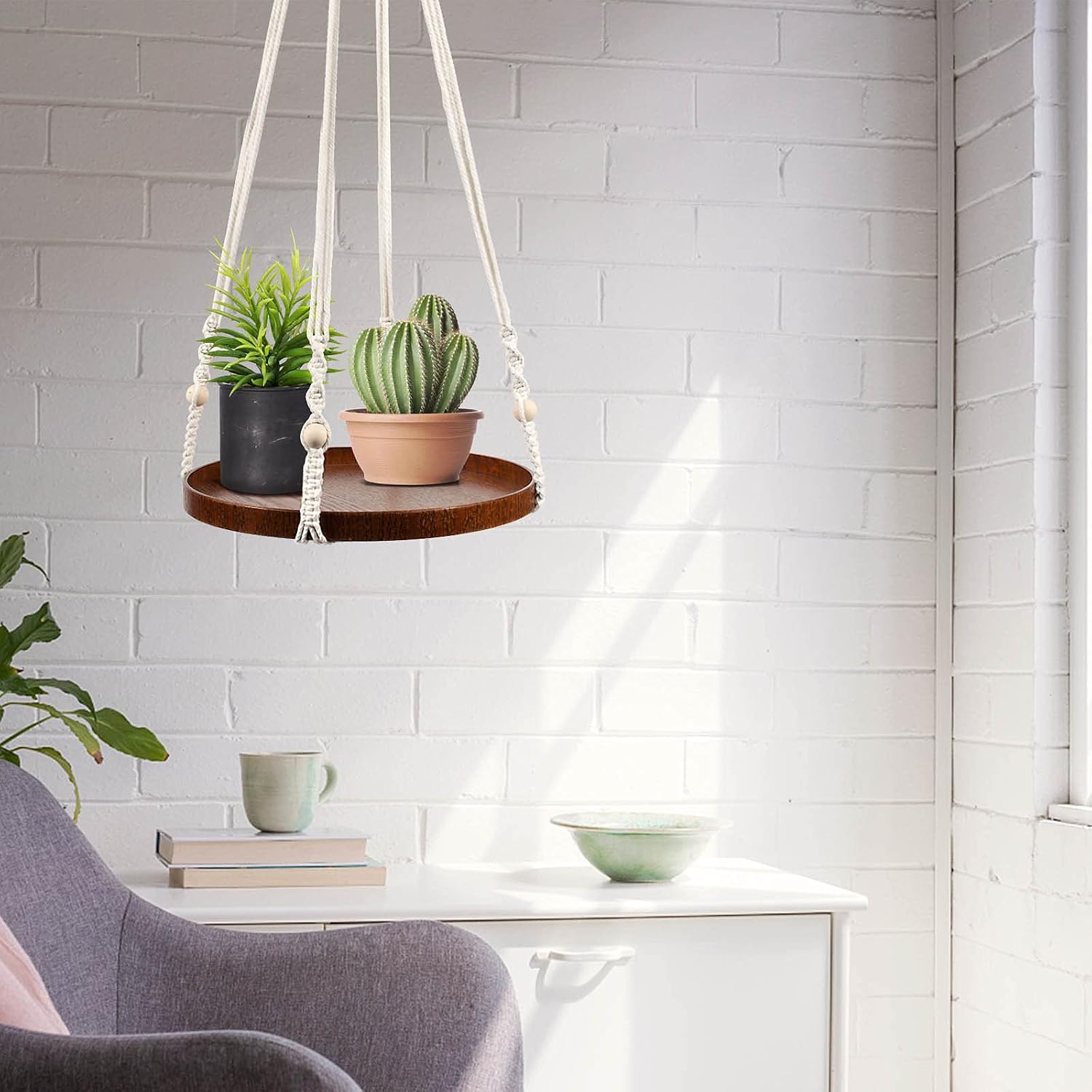 E-Know Macrame Plant Hanger - 2 Set Indoor Hanging Planter Shelf - Hanging Planter Rack Decorative Flower Pot Holder