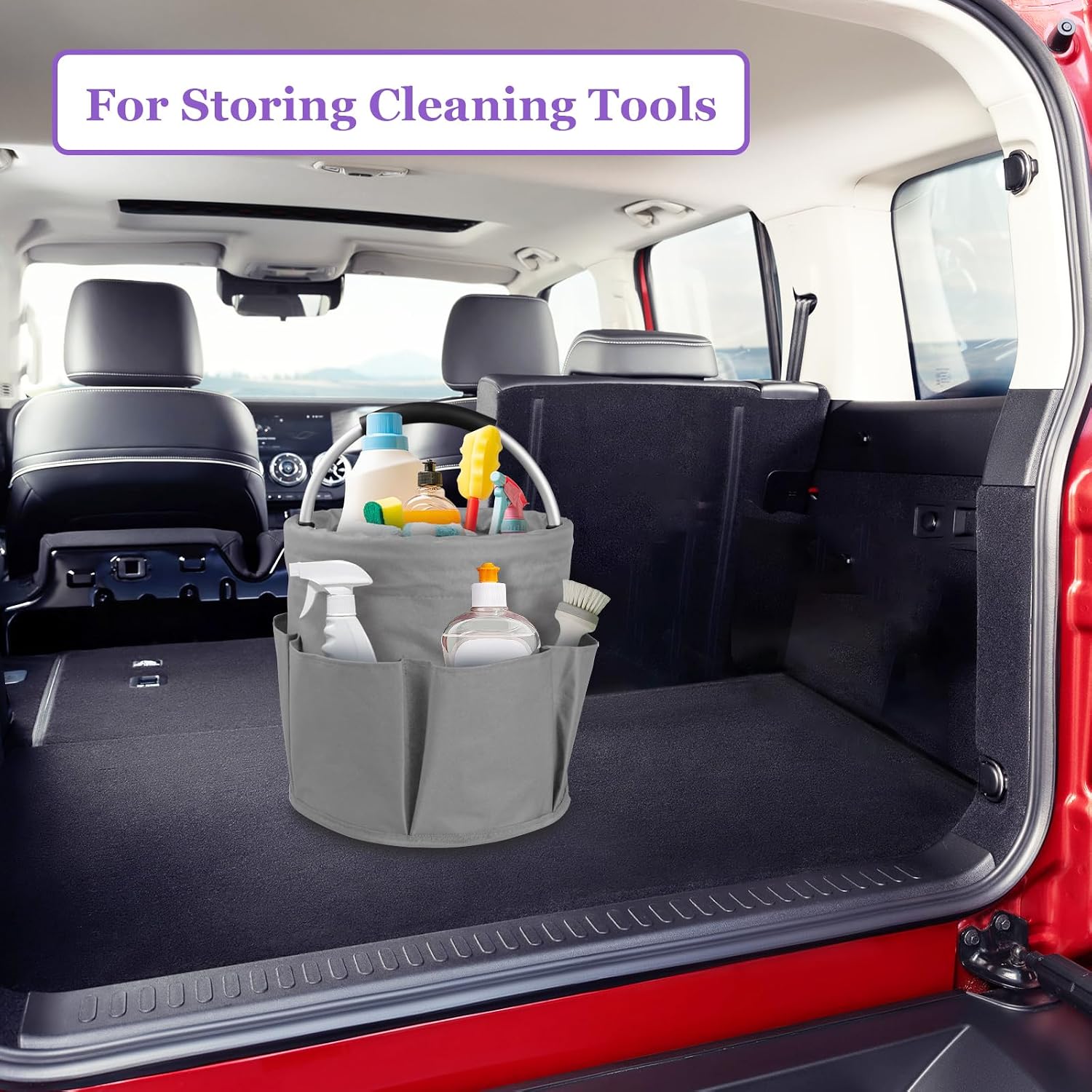2Pack 17L Foldable Cleaning Supply Caddy with Handle, Portable Bucket Tool Organizer, Garden Tool Bag in 600D Oxford