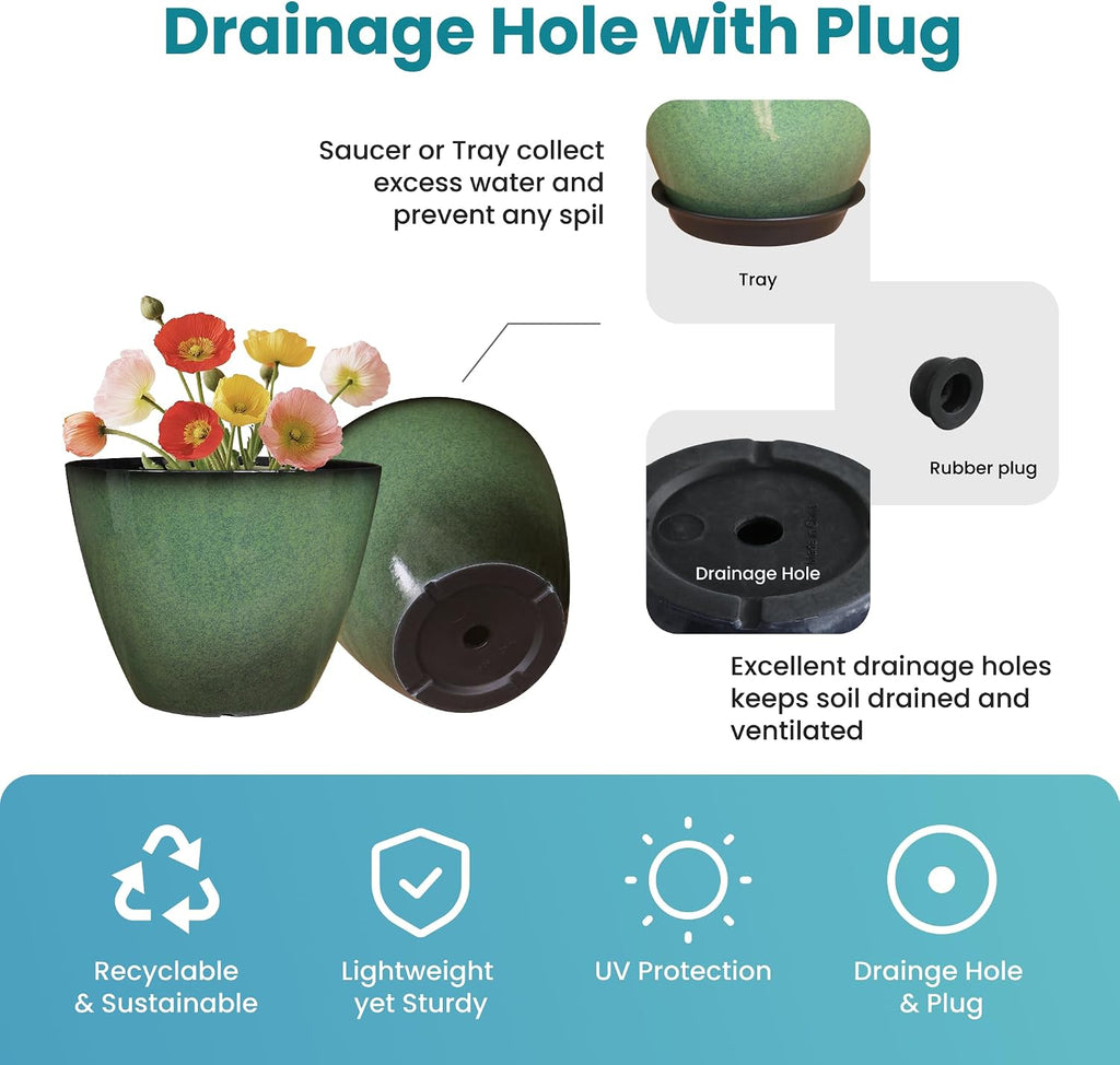 Vanslogreen 8 inch Flower Pots for Indoor Plants, 4 Pack Plastic Plant Pots for Plants with Drainage Holes, Indoor