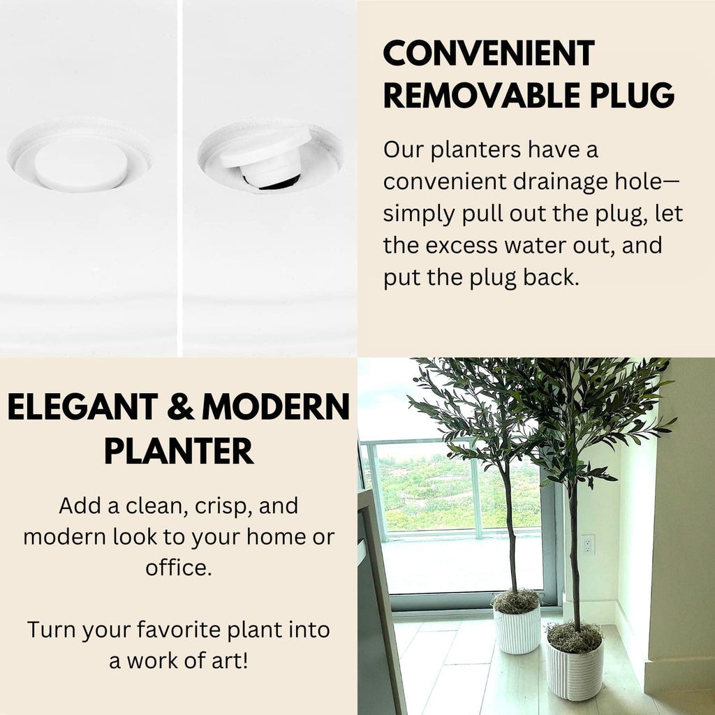 Fox & Fern Large Planter for Indoor or Outdoor, Matte White, 12 Inch | UV & Frost Resistant, 70% Lighter than Ceramic
