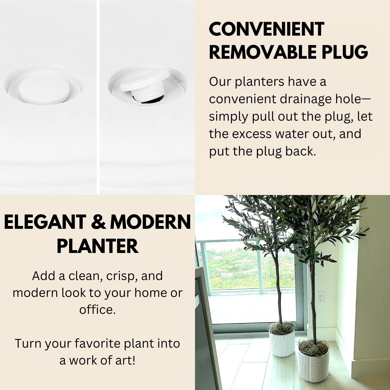 Fox & Fern Large Planter for Indoor or Outdoor, Matte White, 12 Inch | UV & Frost Resistant, 70% Lighter than Ceramic