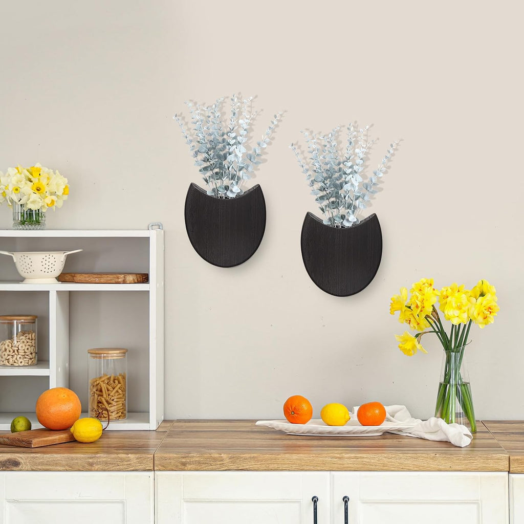 2 Pack Wood Wall Planters with Artificial Plants Farmhouse Boho Wall Decor Pocket Vases for Kitchen Office Living Room