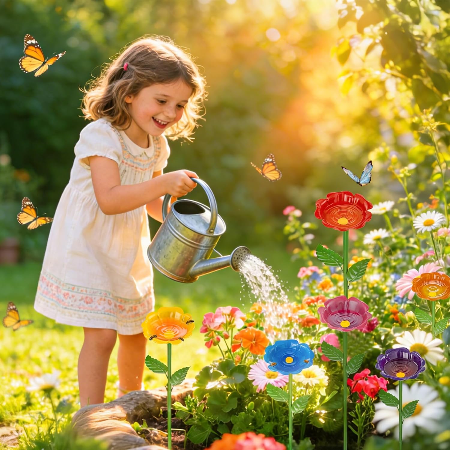 Mellbree Bee Watering Station, 6-Pack Metal Flower Bee Bath for Garden – Attract Butterflies & Pollinators – Colorful