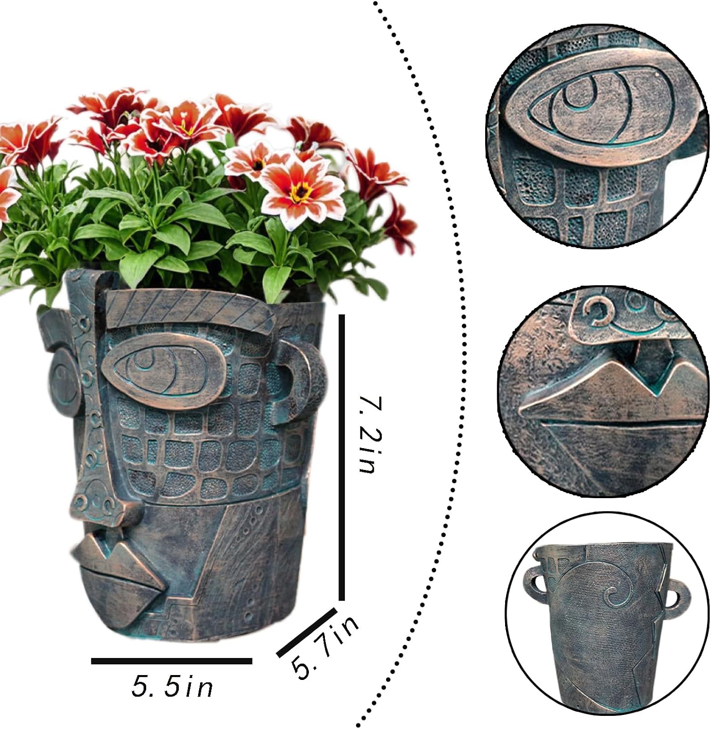 Bronze Abstract Face Planter Pots Unique Head Plant Pots Funny Face Flower Pot for Indoor Plants Home Art Table