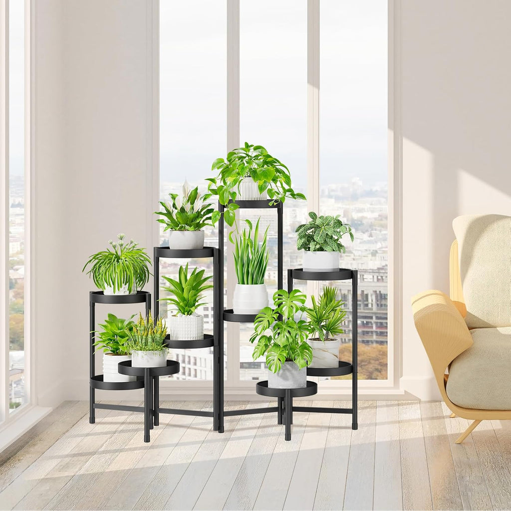 iDavosic.ly Plant Stand Indoor Outdoor, 10 Tier Metal Corner Shelf, Black | Tiered Flower Display Holder, Folding Multi