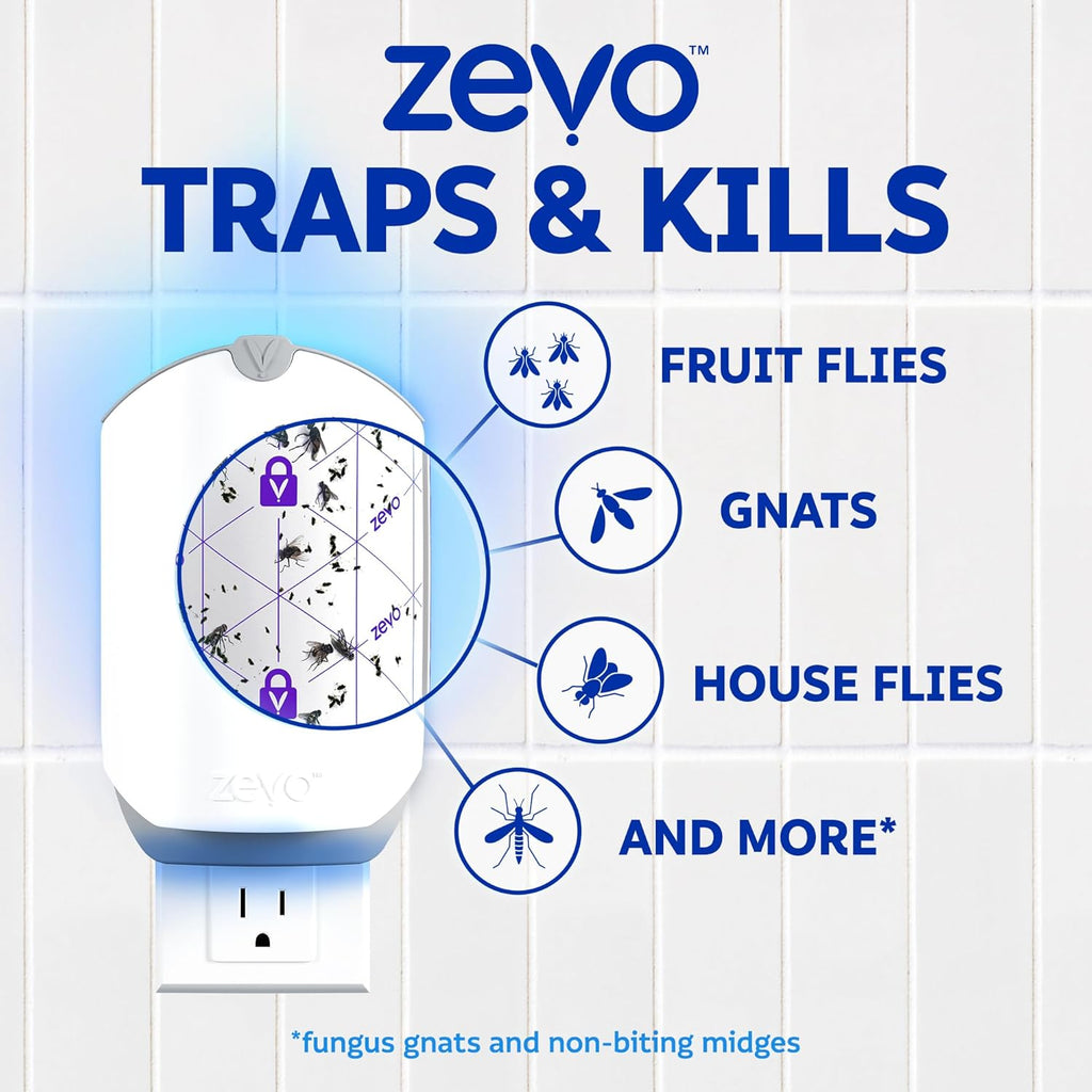 Zevo Flying Insect Trap Refill Cartridges for Fruit Flies & Gnats, 8 Count | Fits Zevo MAX & Zevo Flying Insect Trap