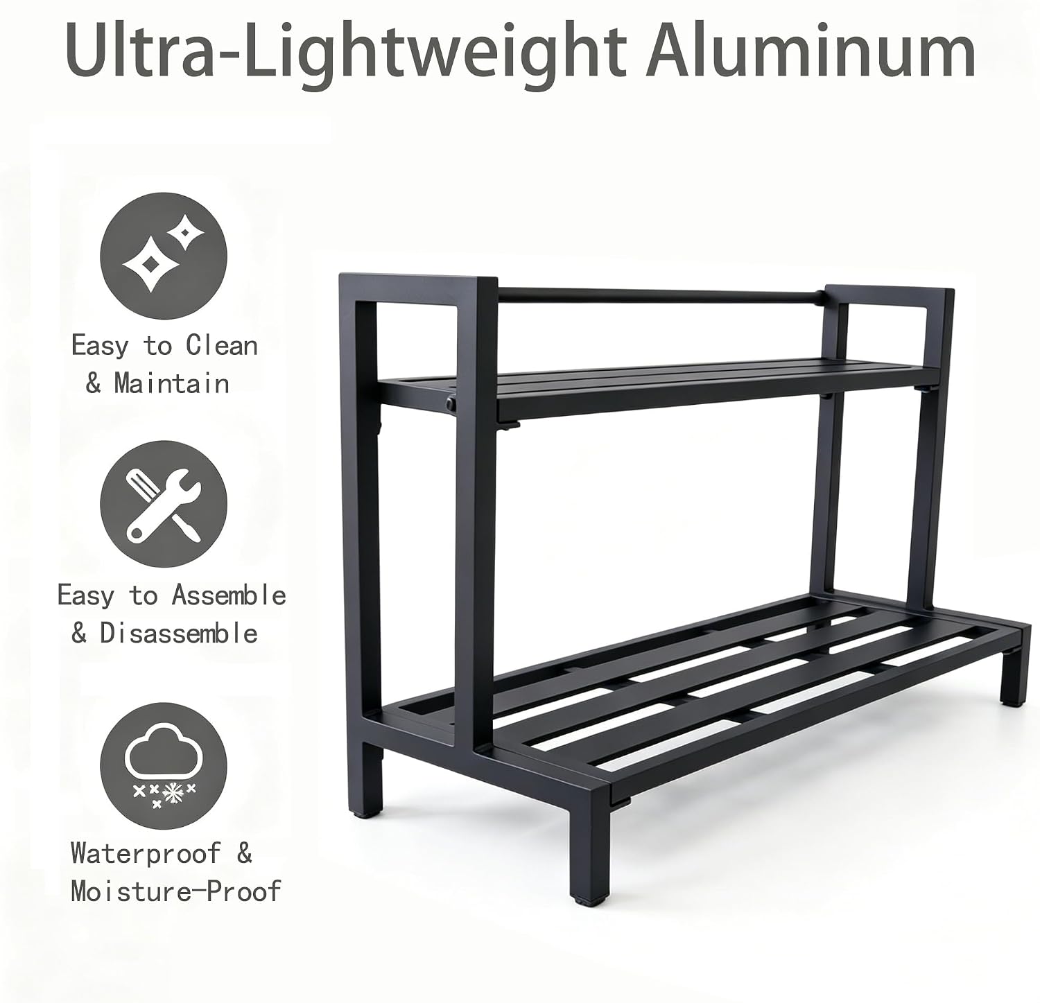 Aluminum Plant Stand Lightweight, Heavy-Duty Metal Plant Shelf | 2-Tier Rustproof Indoor Outdoor Flower Rack for Patio